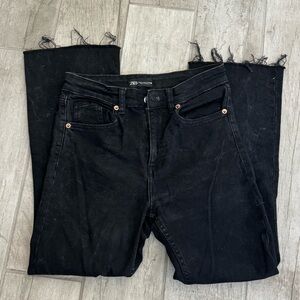 Zara Black Frayed Hem Women's Cropped Flare Pants